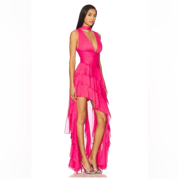 Alice + Olivia Holly Asymmetric Ruffled Maxi Dress